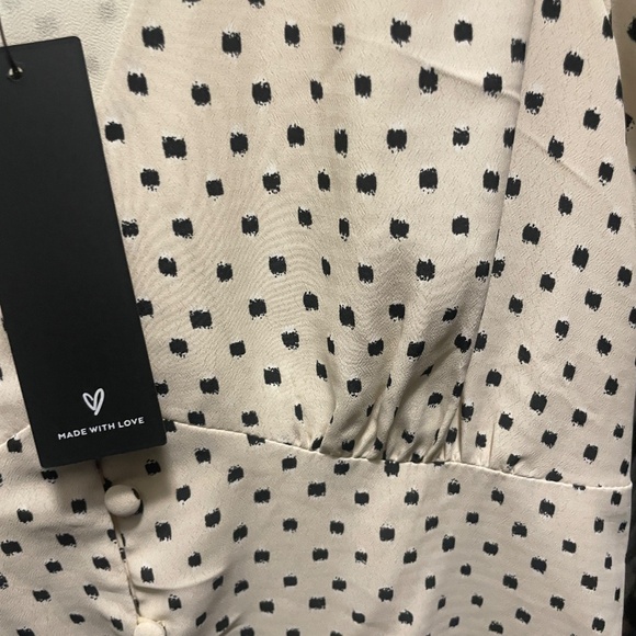 NWT Lulus Delightful Arrival Cream Dot Print Button-Front Bodysuit - Picture 6 of 9